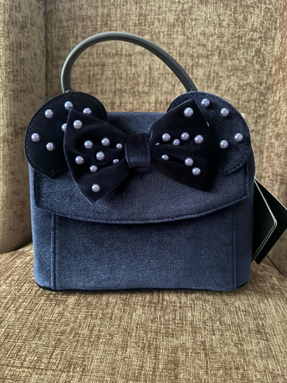 Loungefly, hard tag, Velvet Pearl Bow Top-Handle Bag - Navy